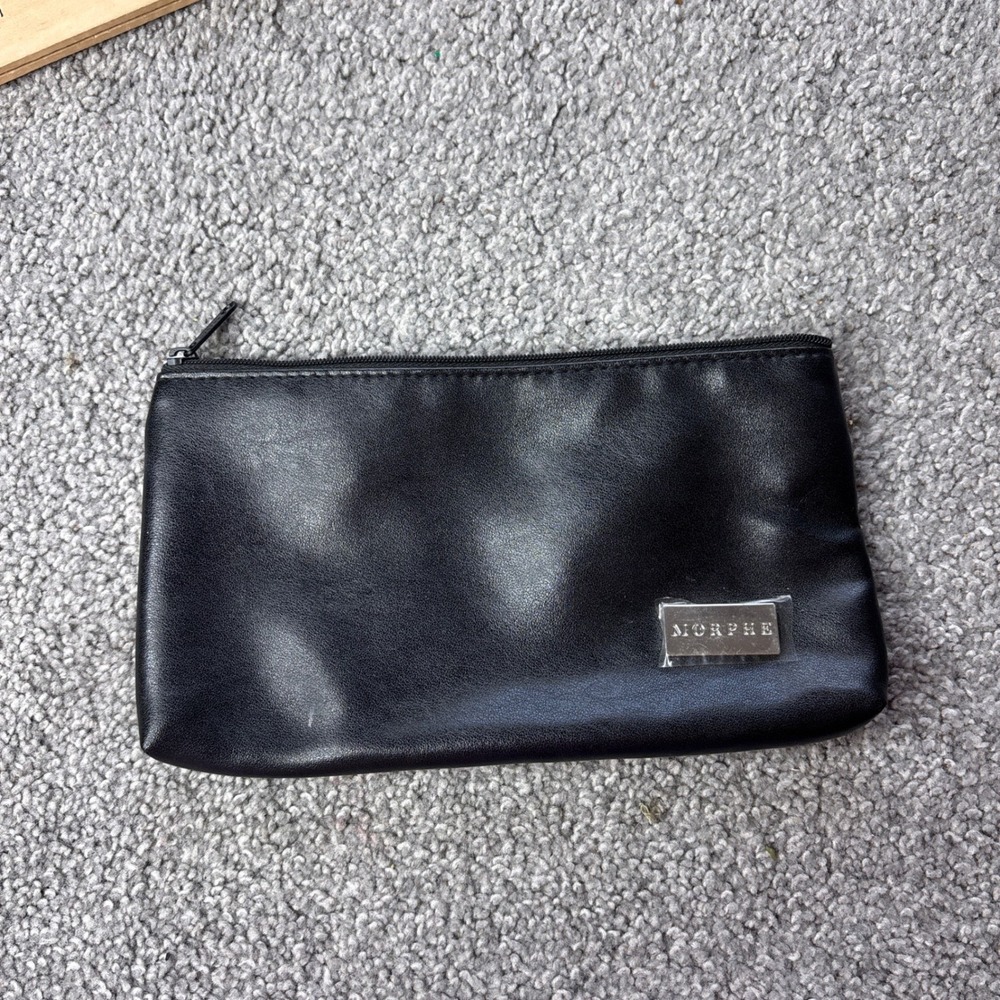 Morphe Makeup Bag Unisex OS Black Faux Leather Zip Pouch Minimalist Silver Logo